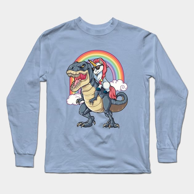 Unicorn Riding Dinosaur Long Sleeve T-Shirt by ardianpangestu